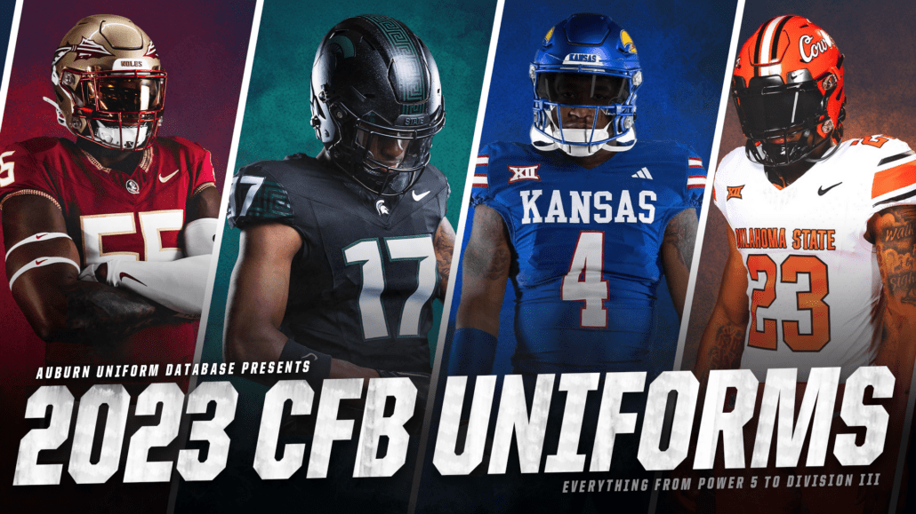 college football uniforms 2023 cfb preview power five division 2 FBS FCS division 3 SEC Big 10 Big 12 Pac 12 ACC AAC MAC Sun Belt Conference USA auburn uniforms uniform database